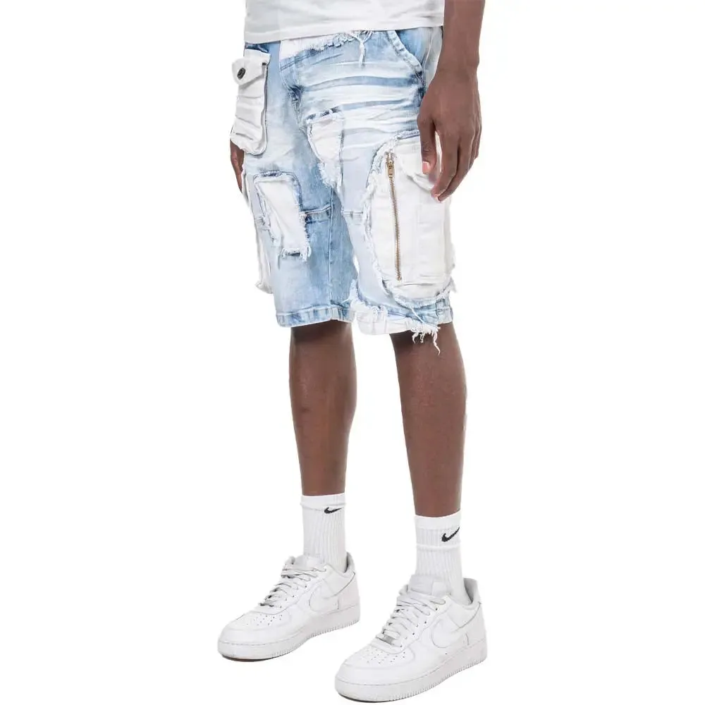 Copper Rivet Men Utility Cut Denim Shorts (Ice Blue)