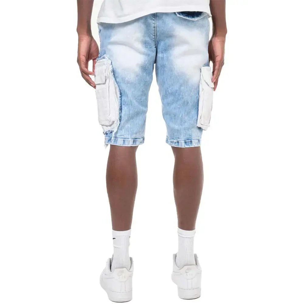 Copper Rivet Men Utility Cut Denim Shorts (Ice Blue)