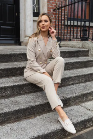 Corinna High Waisted Beige Cigarette Trousers