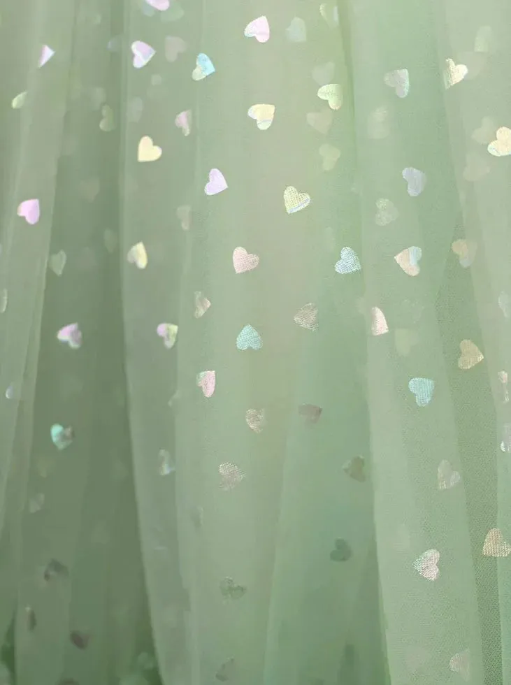 Corset Glitter Hearts Above Knee Length Tulle Dress