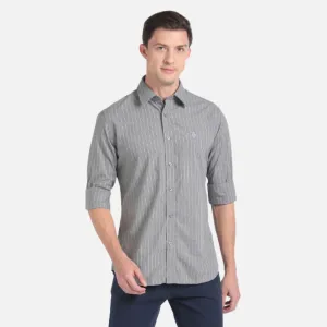 Cotton Melange Vertical Stripe Shirt