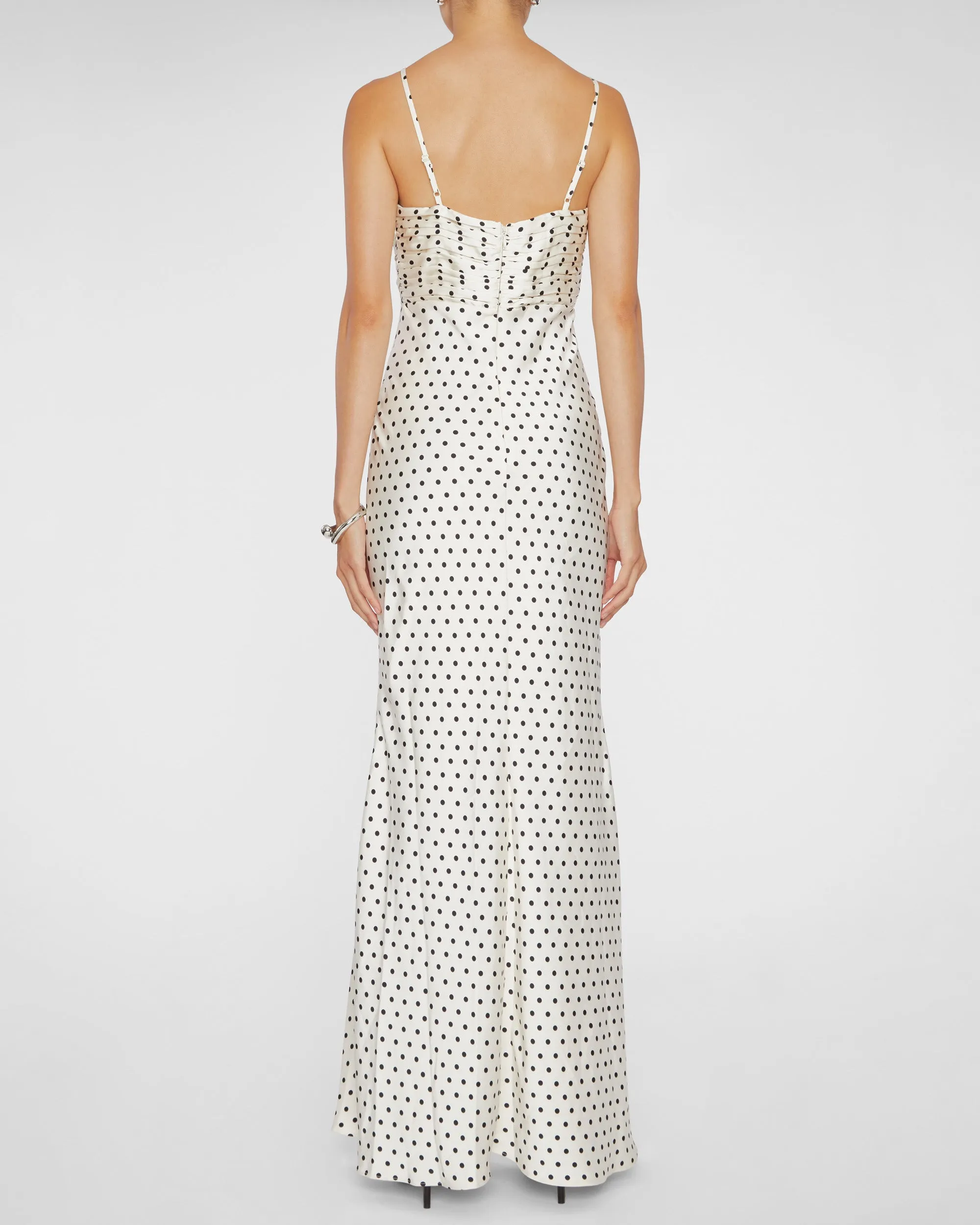 Cream Polka Dot Satin Maxi Dress