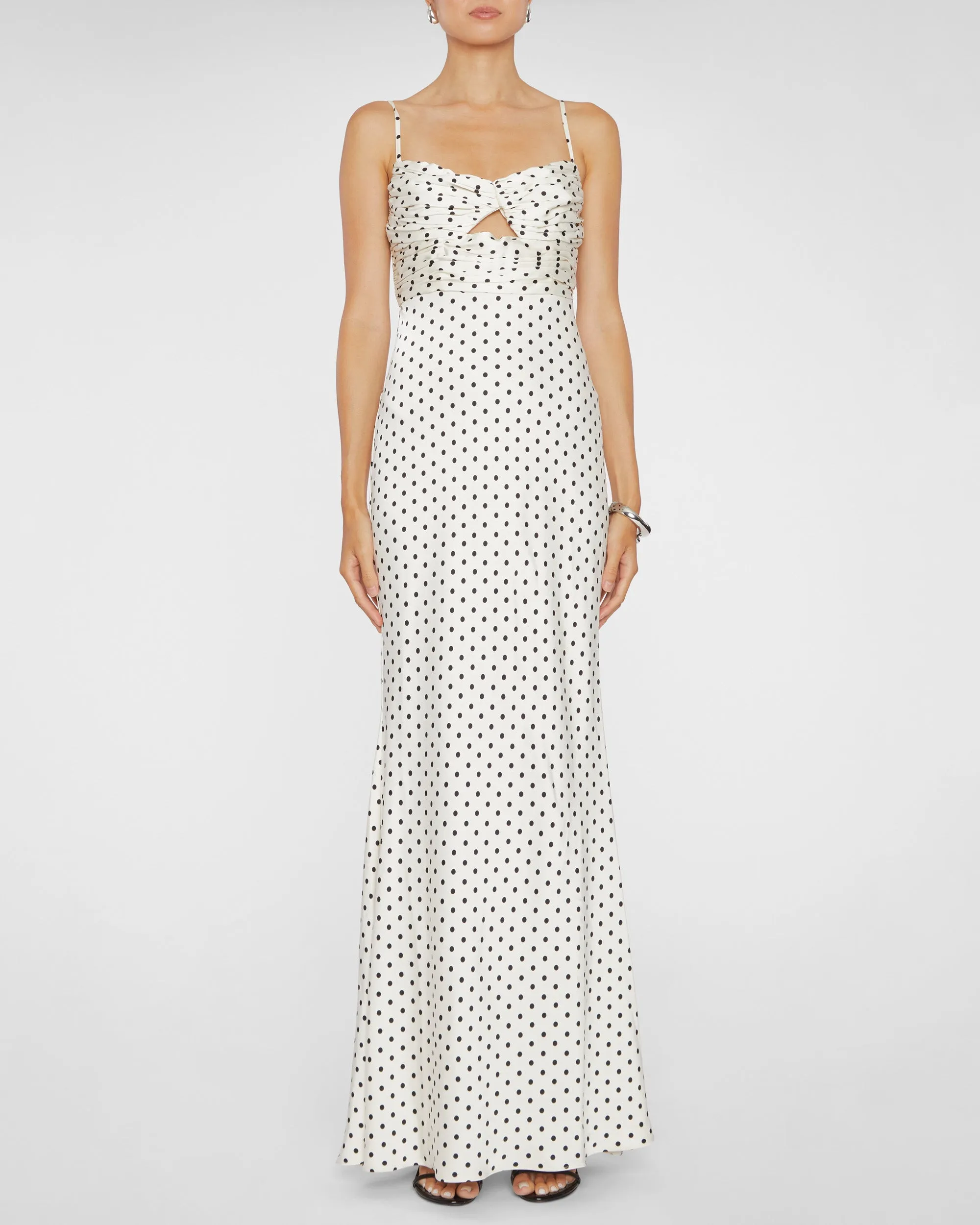 Cream Polka Dot Satin Maxi Dress