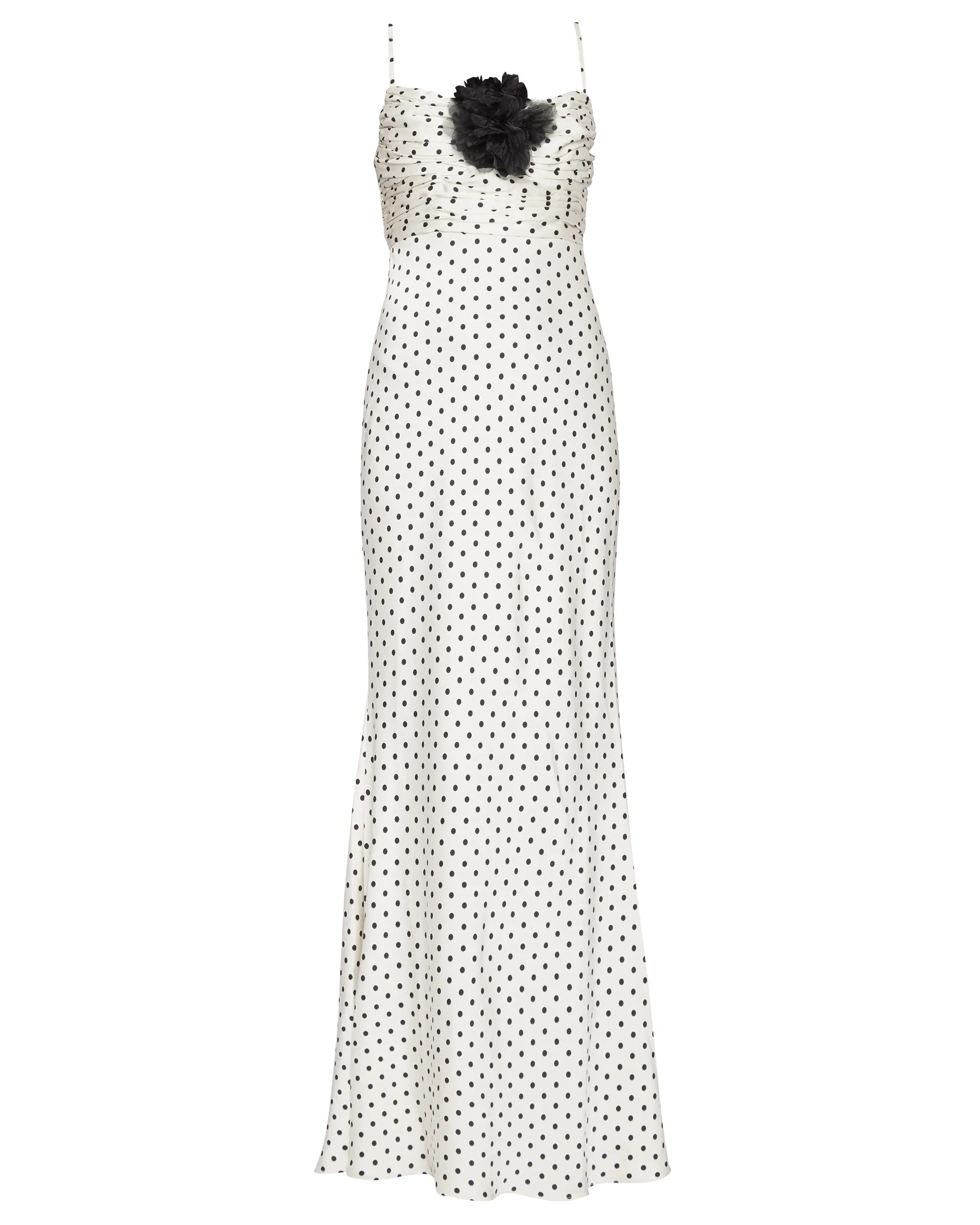 Cream Polka Dot Satin Maxi Dress