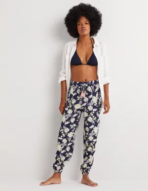 Crinkle Tapered Trousers-French Navy, Chintz Bloom