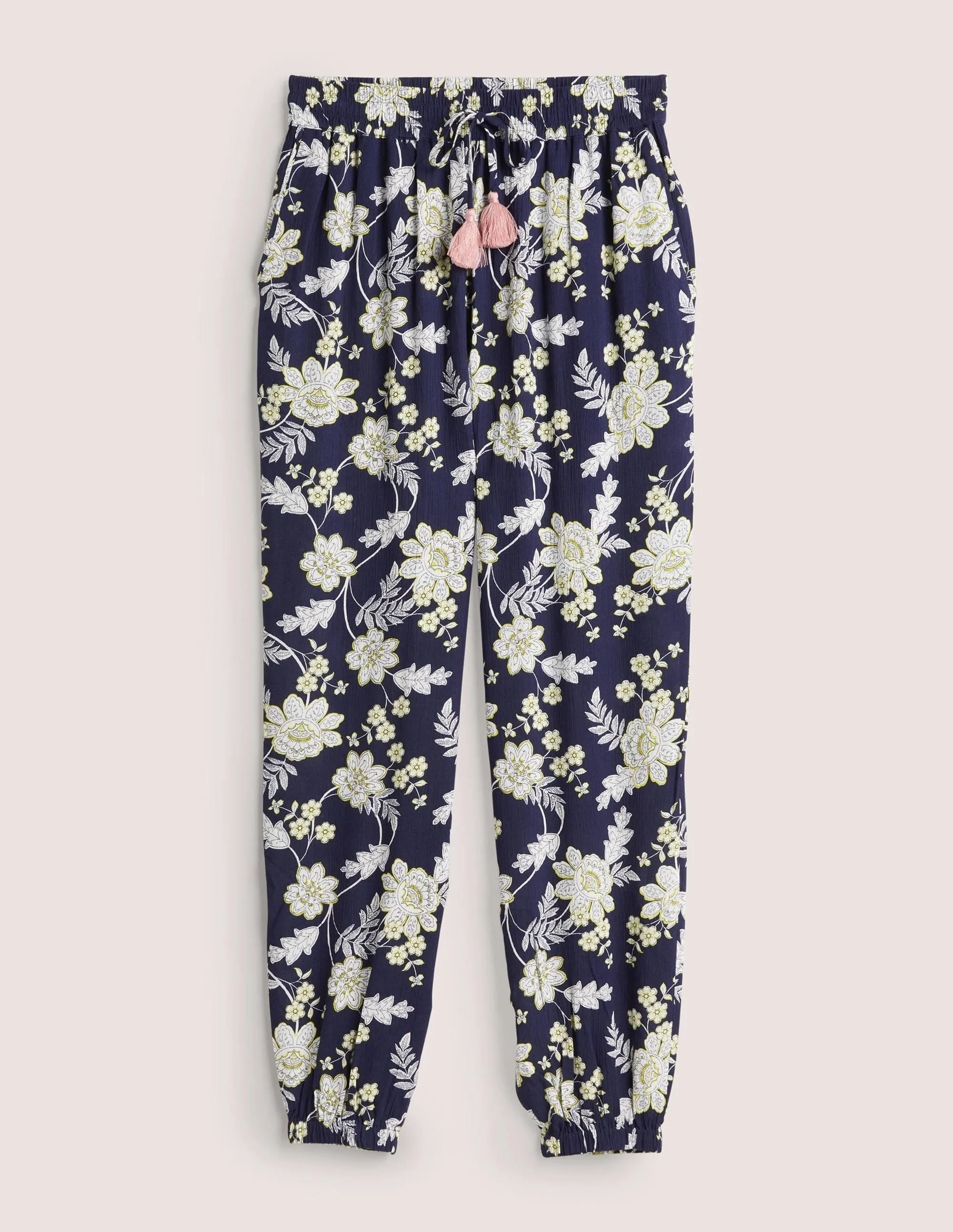 Crinkle Tapered Trousers-French Navy, Chintz Bloom