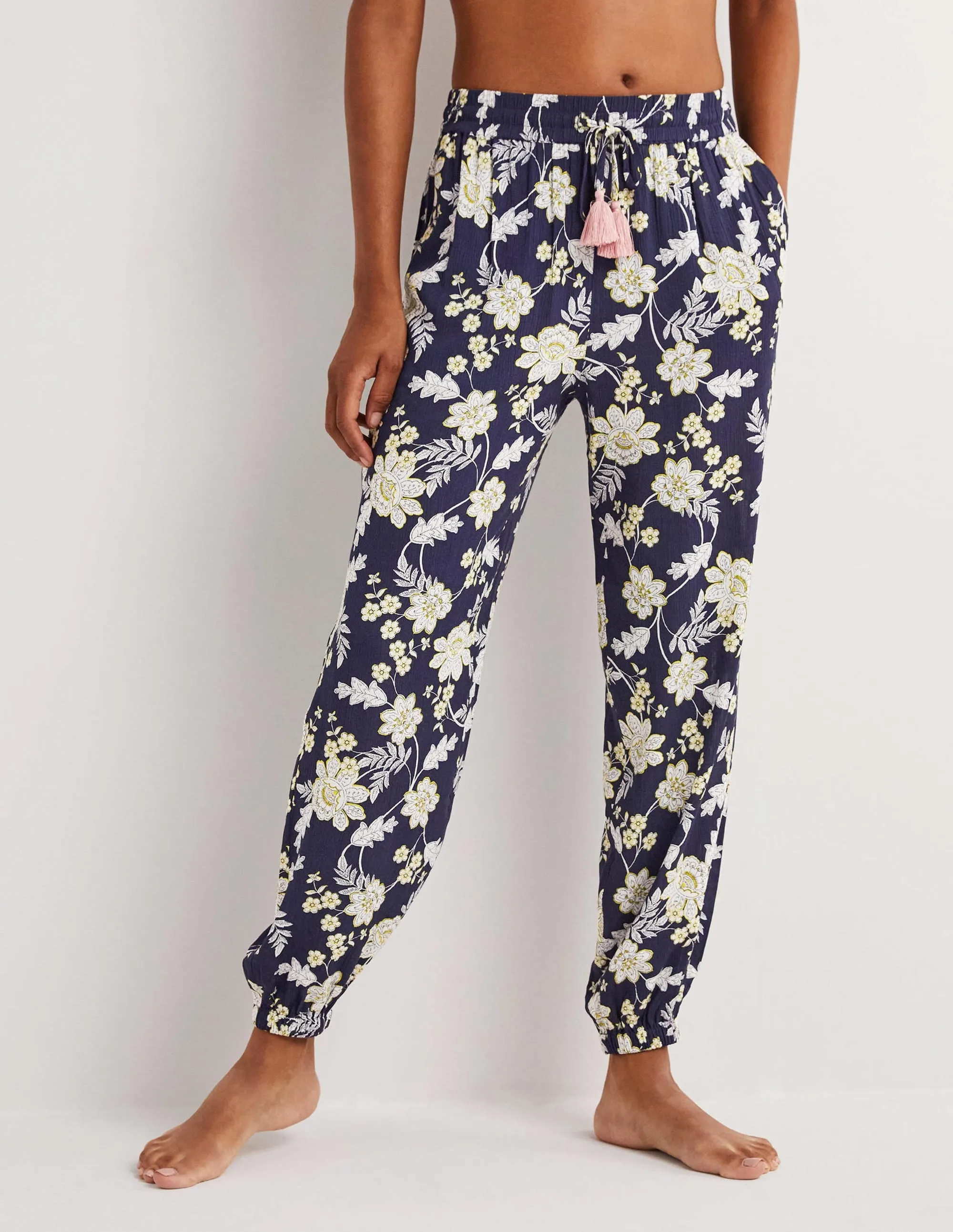 Crinkle Tapered Trousers-French Navy, Chintz Bloom
