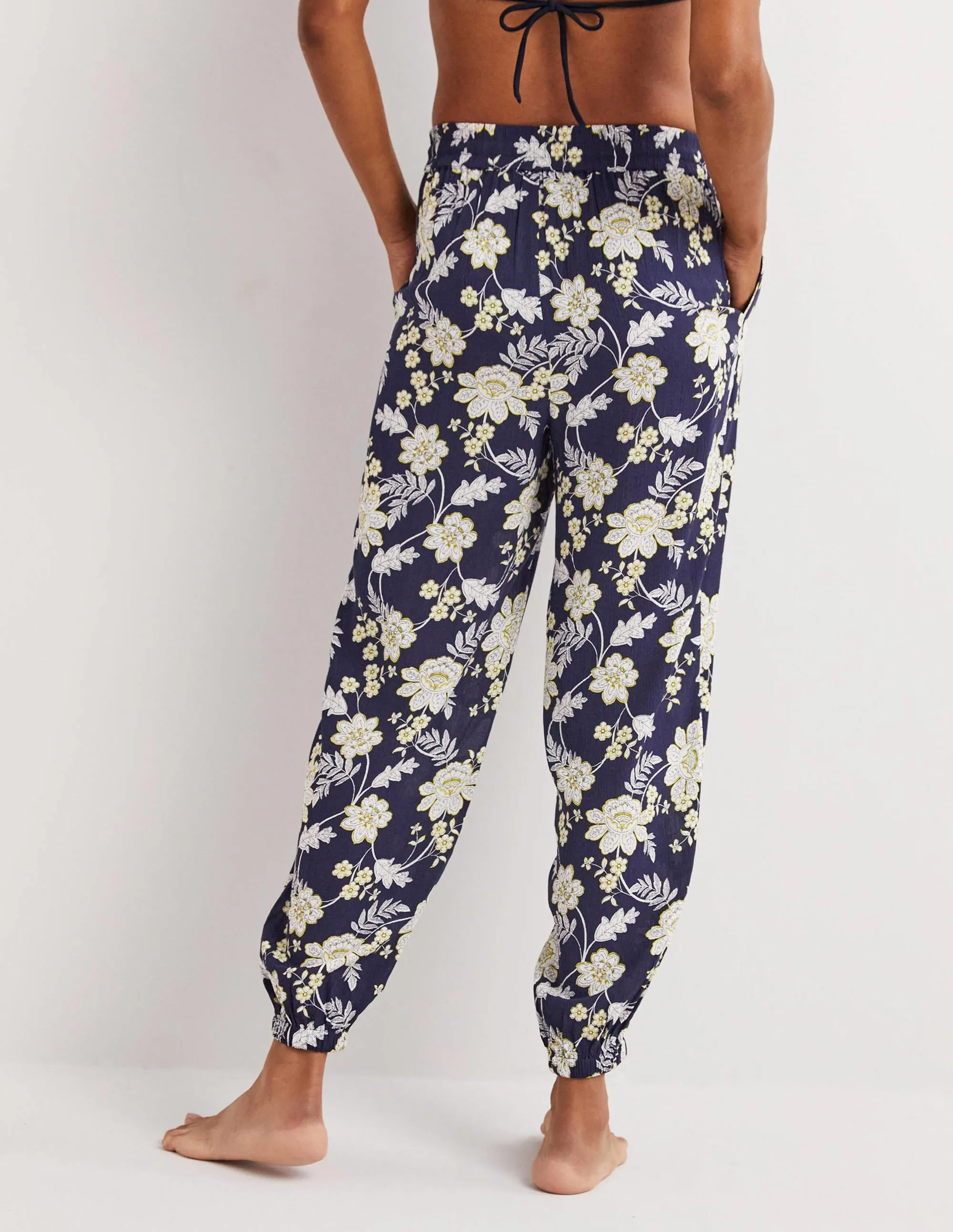Crinkle Tapered Trousers-French Navy, Chintz Bloom