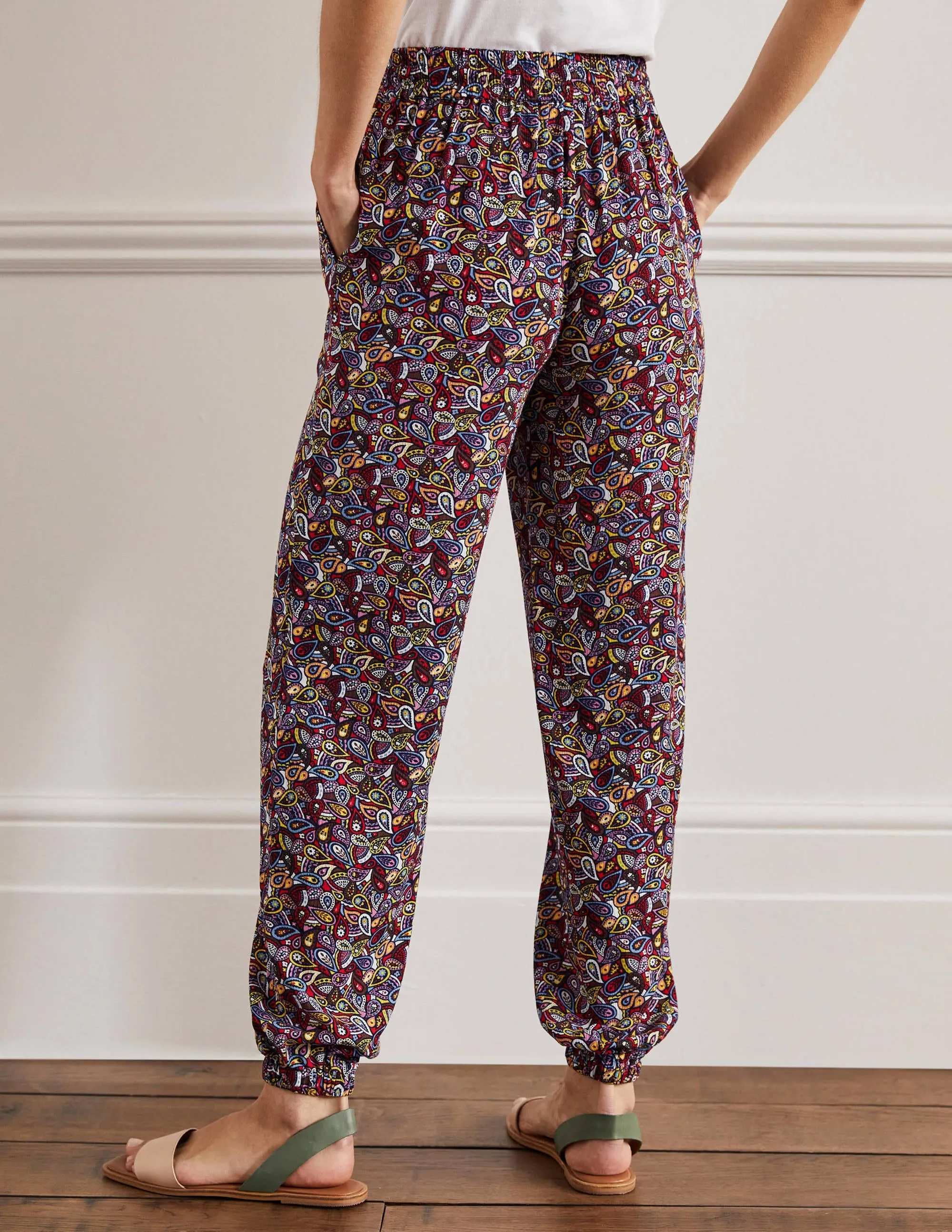Crinkle Tapered Trousers-French Navy, Paisley Blush