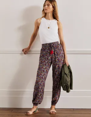 Crinkle Tapered Trousers-French Navy, Paisley Blush