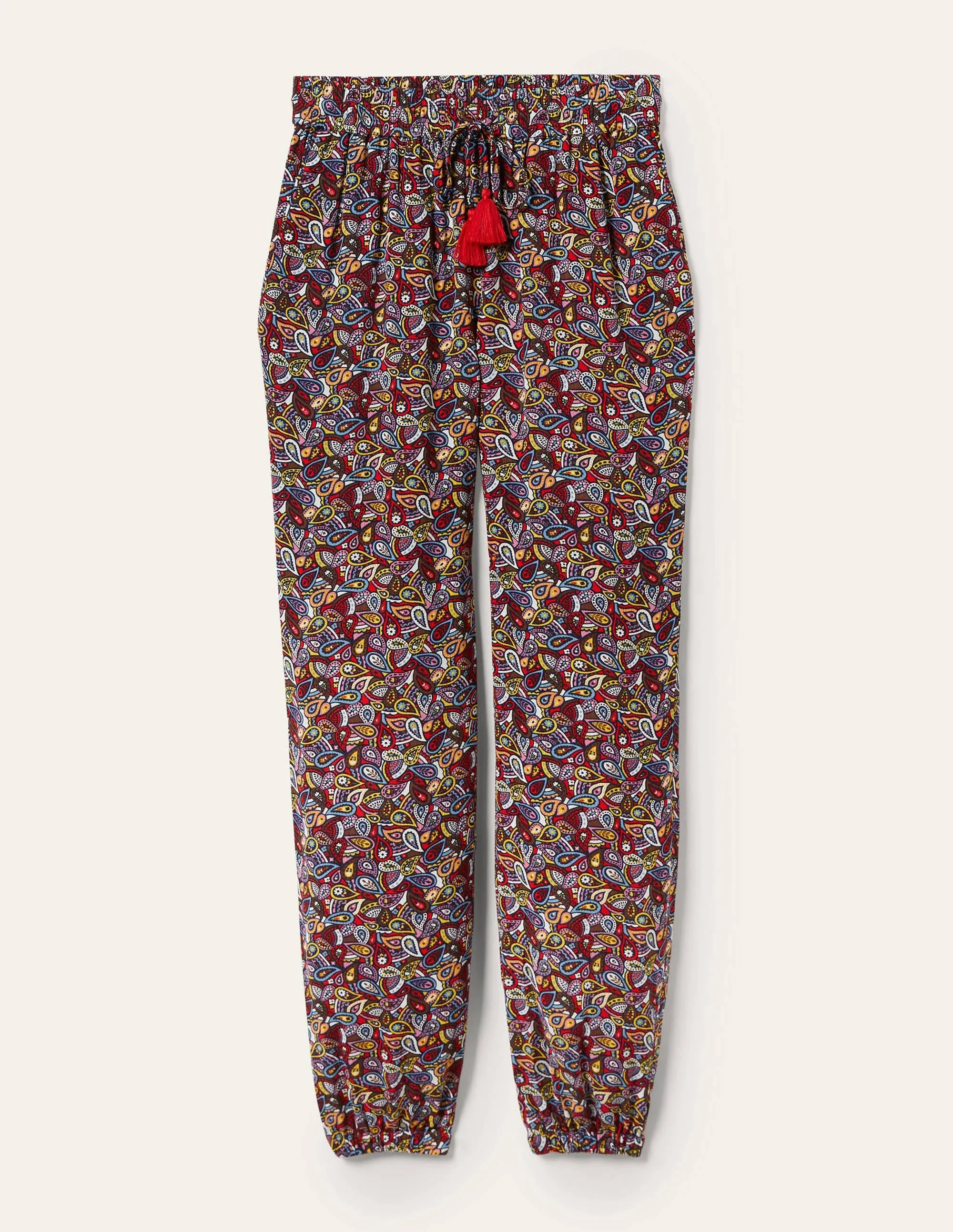 Crinkle Tapered Trousers-French Navy, Paisley Blush
