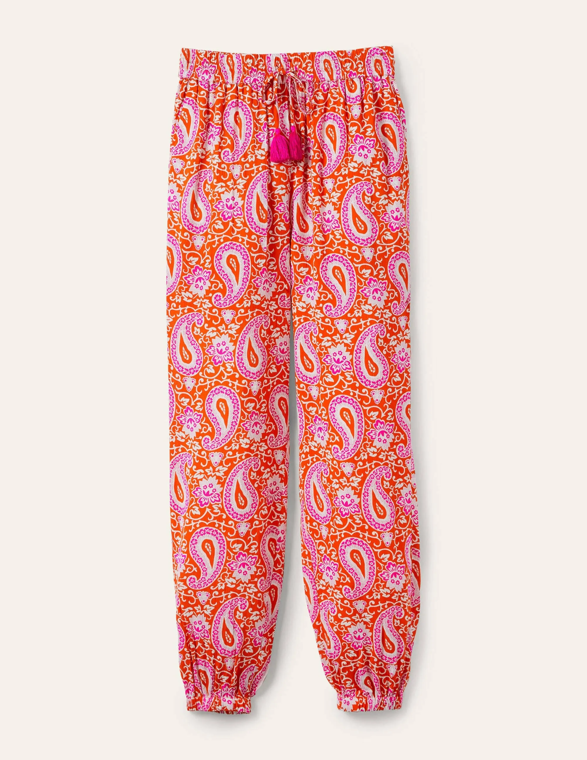 Crinkle Tapered Trousers-Papaya, Enchanting Paisley