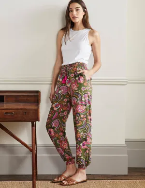 Crinkle Tapered Trousers-Pea, Decorative Meadow