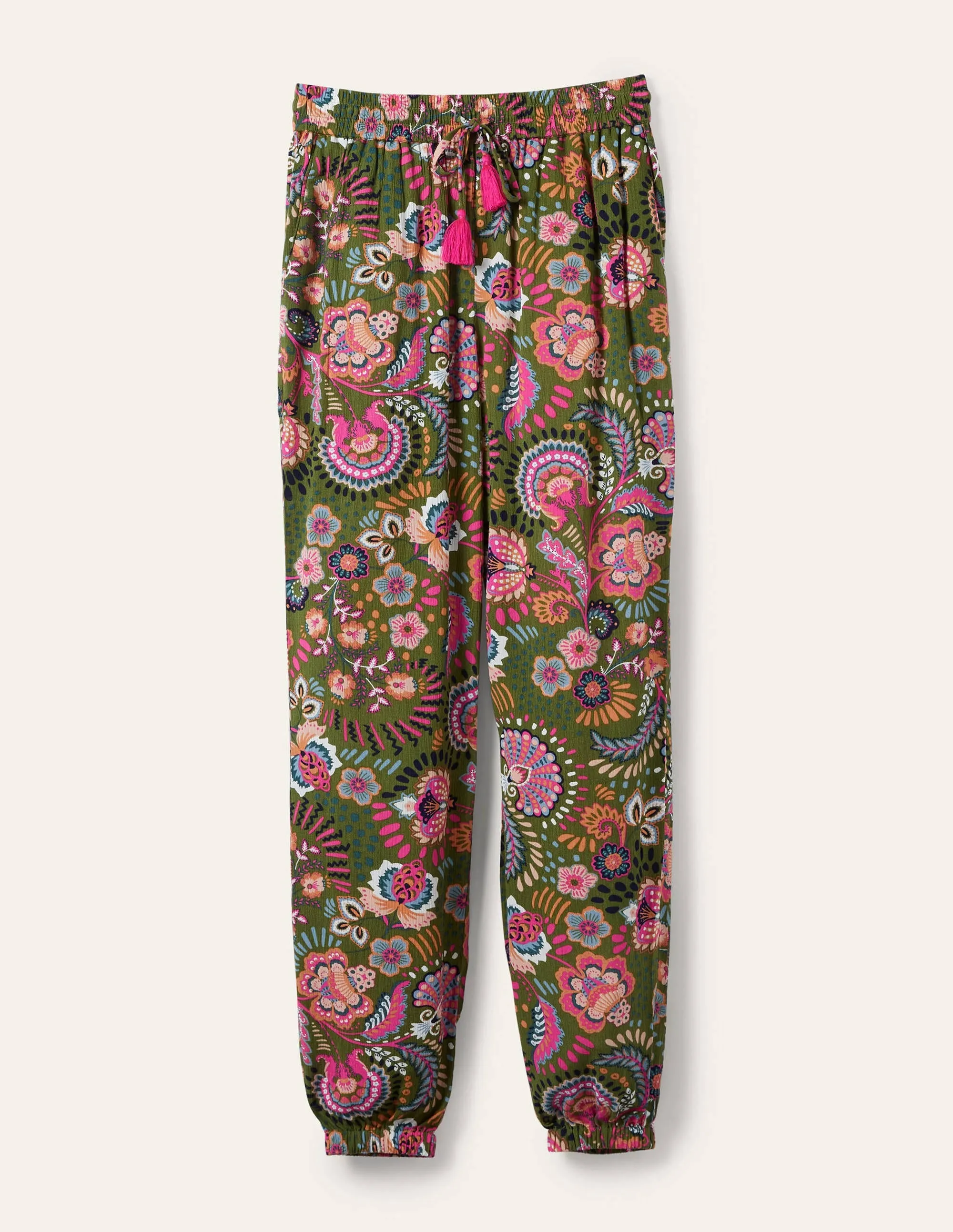 Crinkle Tapered Trousers-Pea, Decorative Meadow