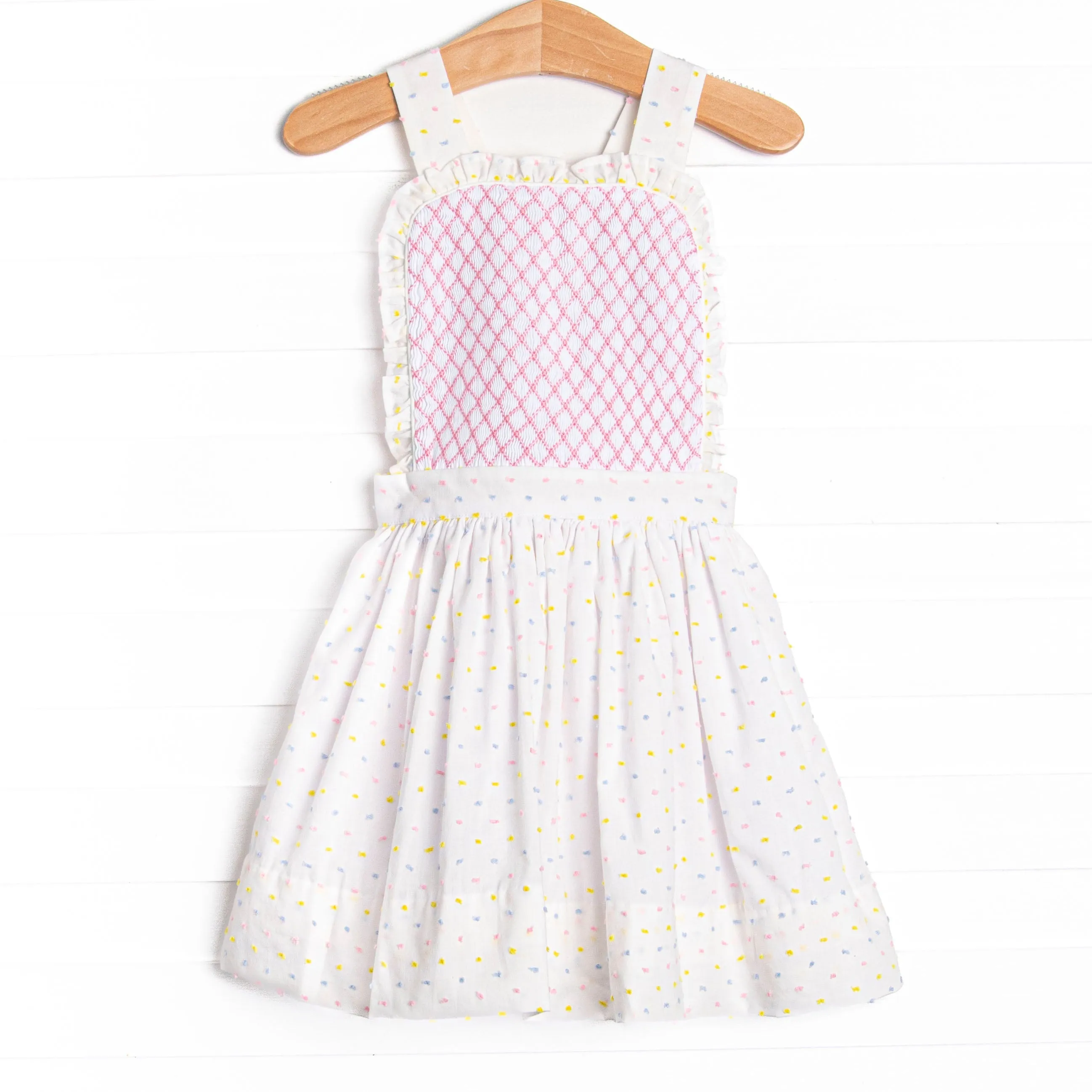 Criss-cross Colors Smocked Dress, White
