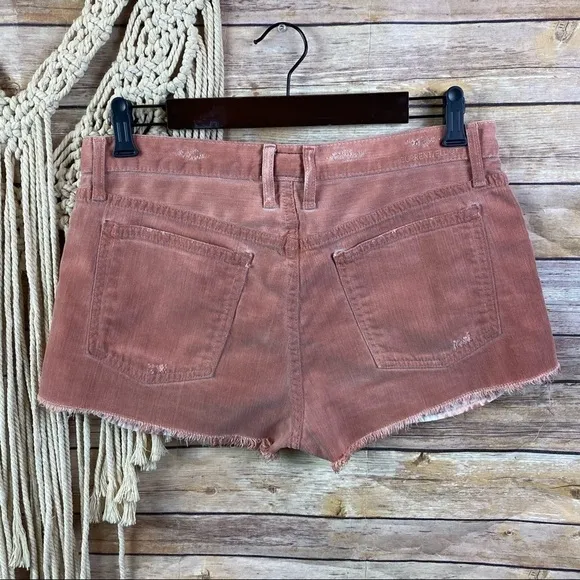 Current/Elliott | Salmon Pink Distressed Denim Raw Hem Cut-Off Jean Shorts