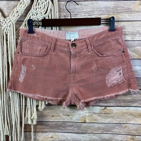 Current/Elliott | Salmon Pink Distressed Denim Raw Hem Cut-Off Jean Shorts