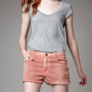 Current/Elliott | Salmon Pink Distressed Denim Raw Hem Cut-Off Jean Shorts
