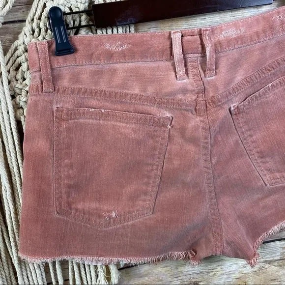 Current/Elliott | Salmon Pink Distressed Denim Raw Hem Cut-Off Jean Shorts