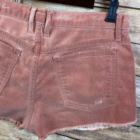 Current/Elliott | Salmon Pink Distressed Denim Raw Hem Cut-Off Jean Shorts