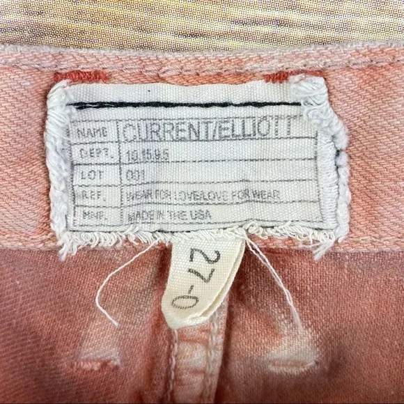 Current/Elliott | Salmon Pink Distressed Denim Raw Hem Cut-Off Jean Shorts