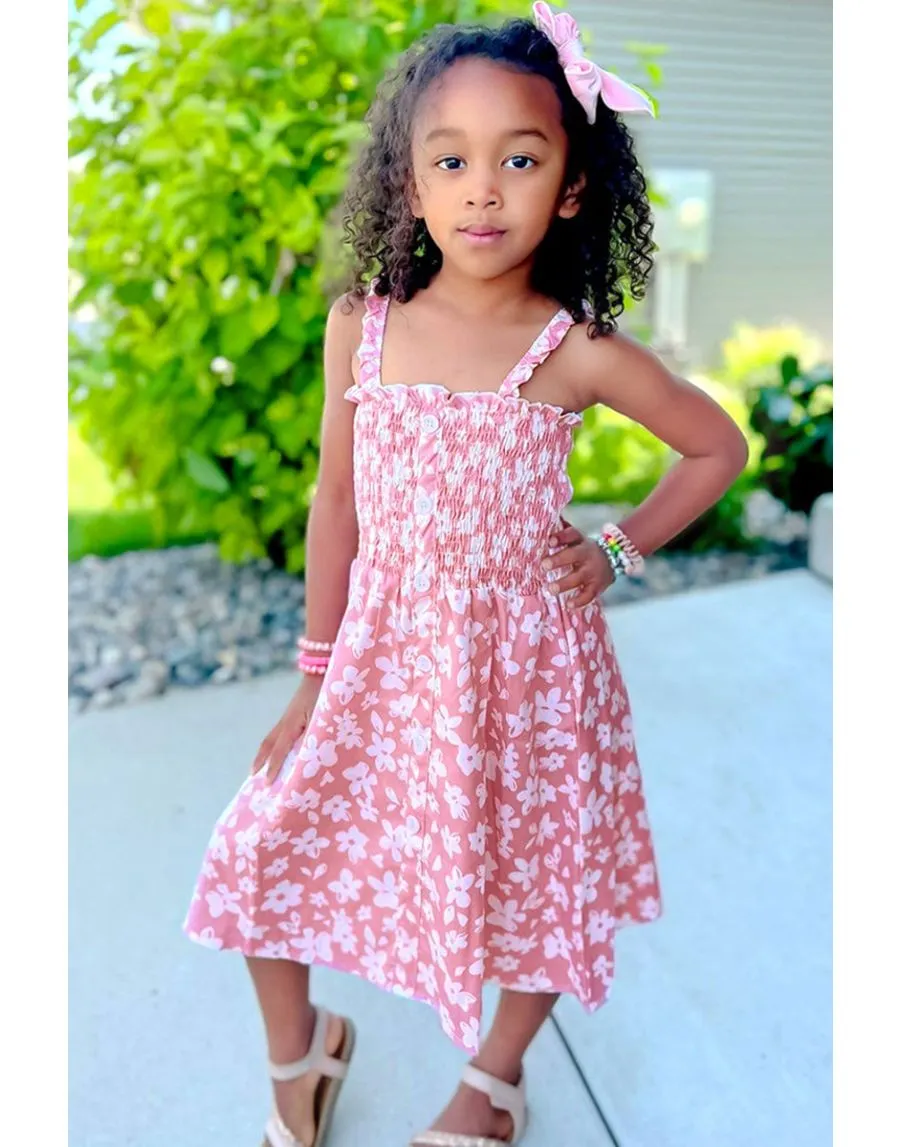 Cutie Patootie Girl's Floral Dress w/ Smocking & Buttons