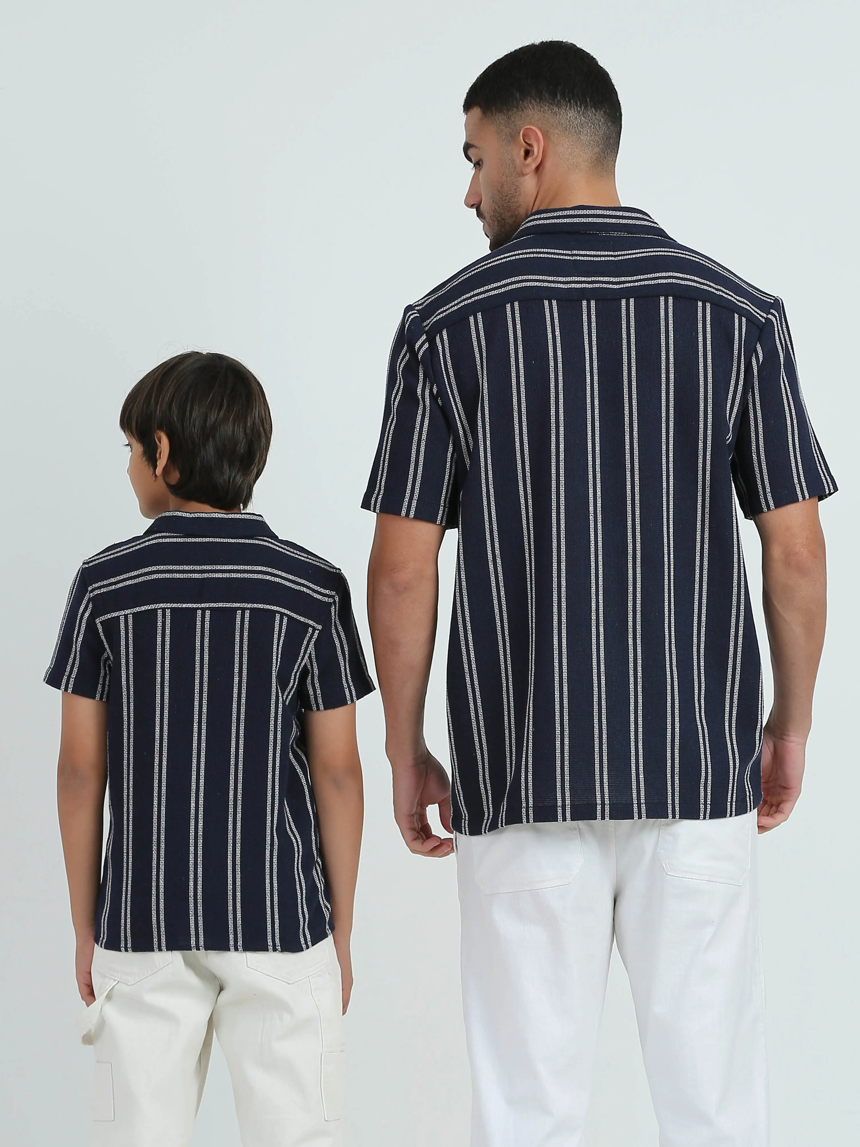 Dad & Son Striped Twinning Shirt Navy White