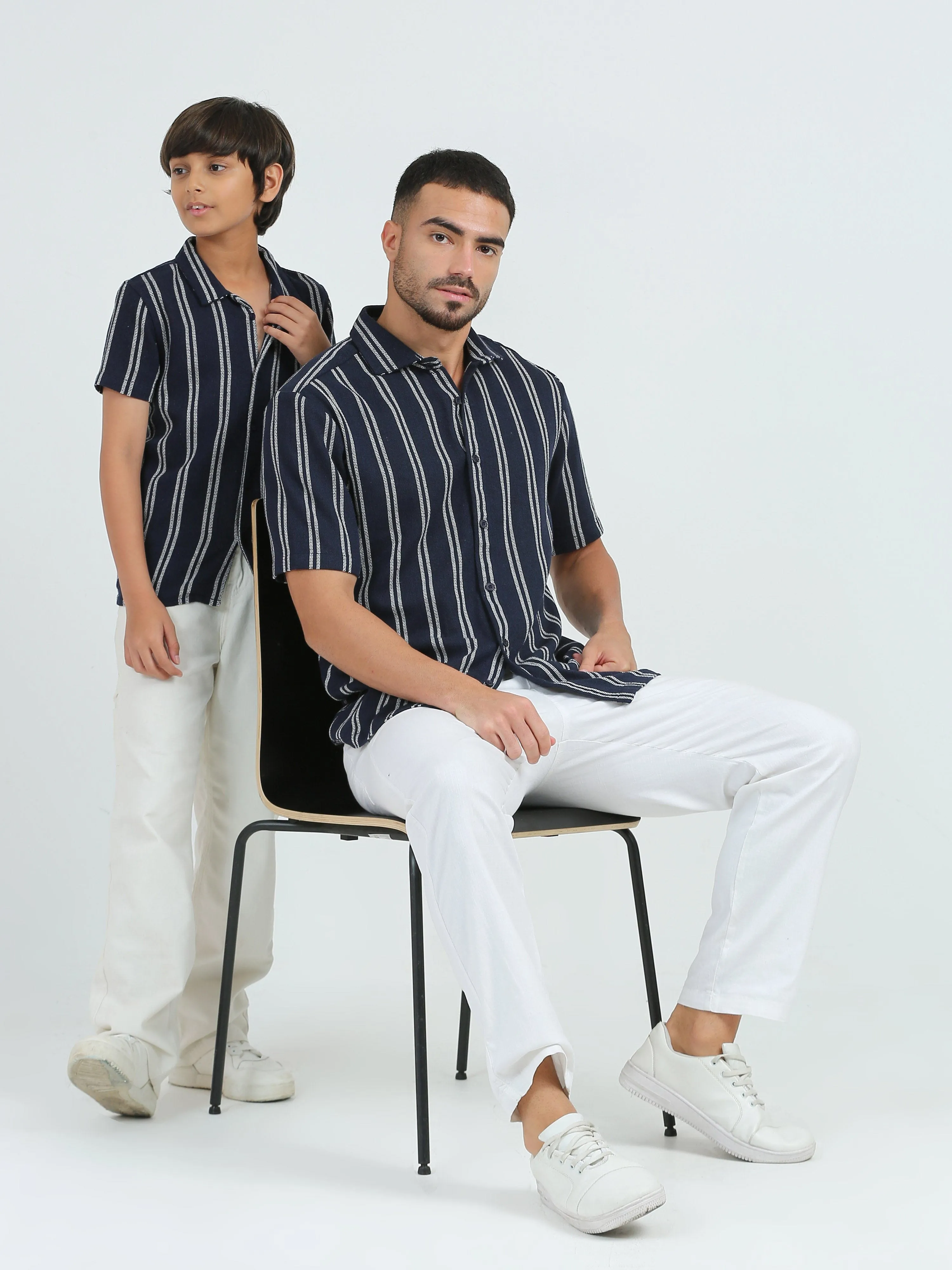 Dad & Son Striped Twinning Shirt Navy White