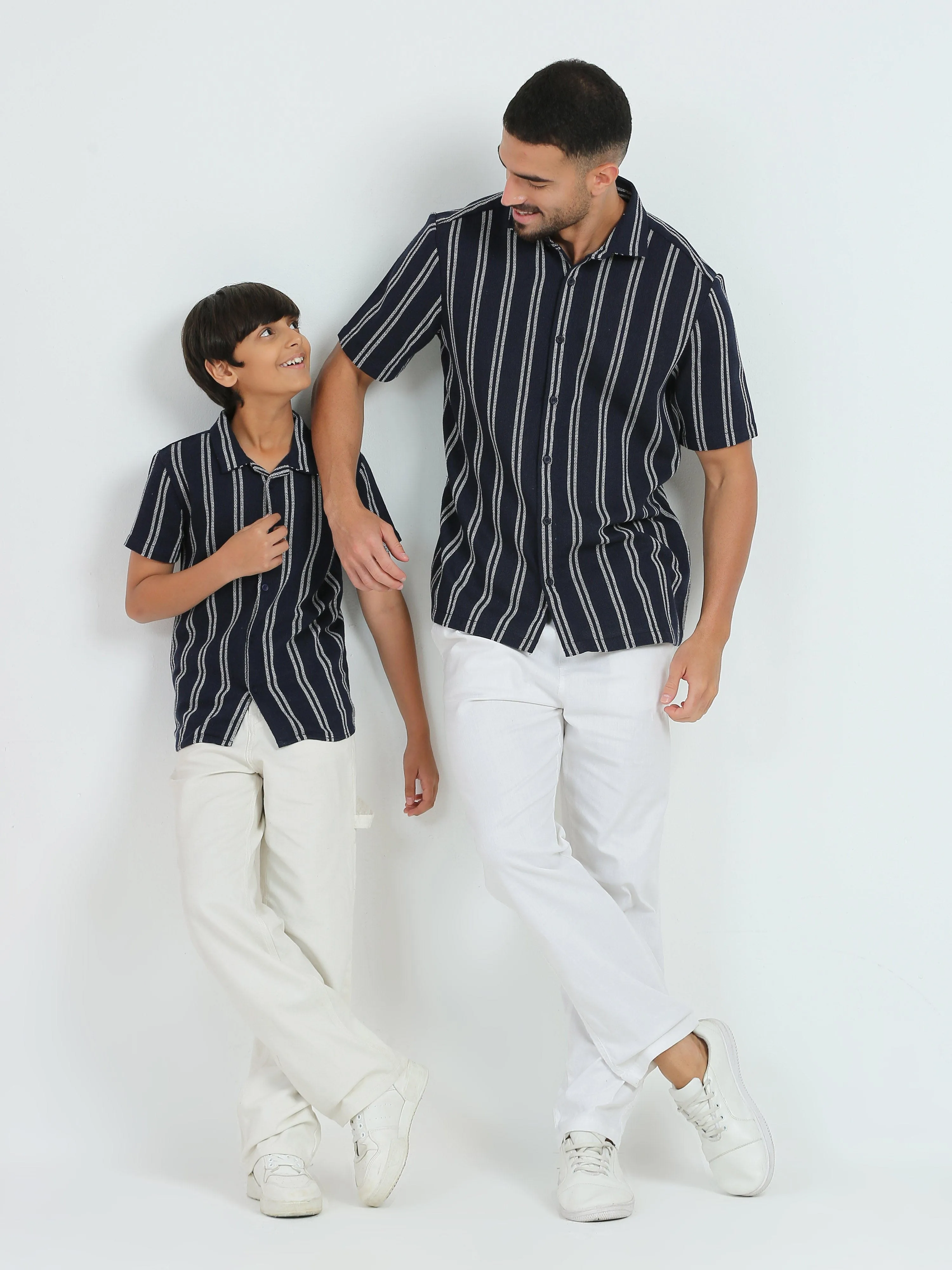 Dad & Son Striped Twinning Shirt Navy White