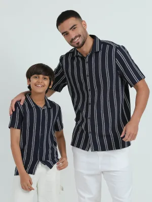 Dad & Son Striped Twinning Shirt Navy White