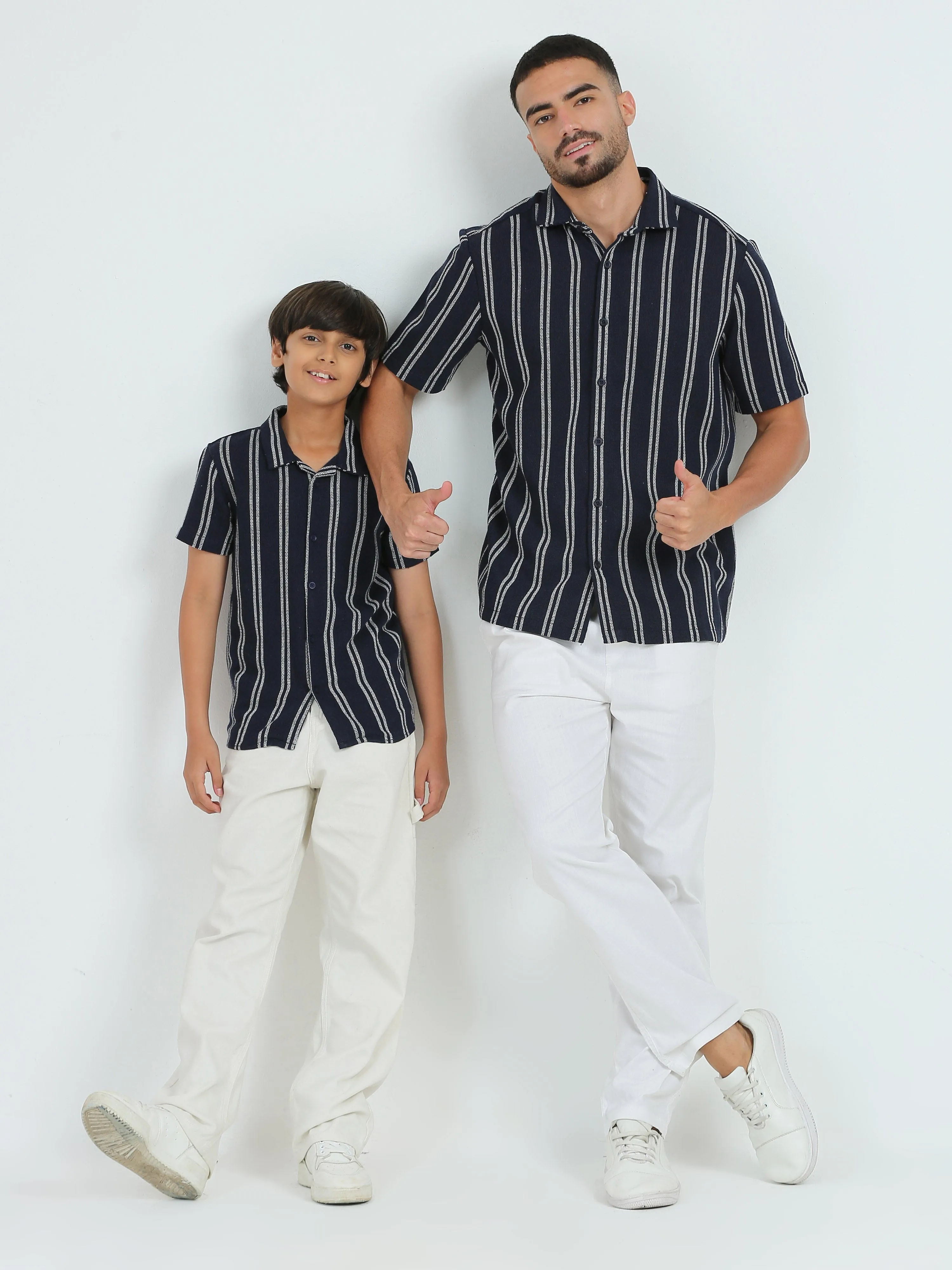 Dad & Son Striped Twinning Shirt Navy White