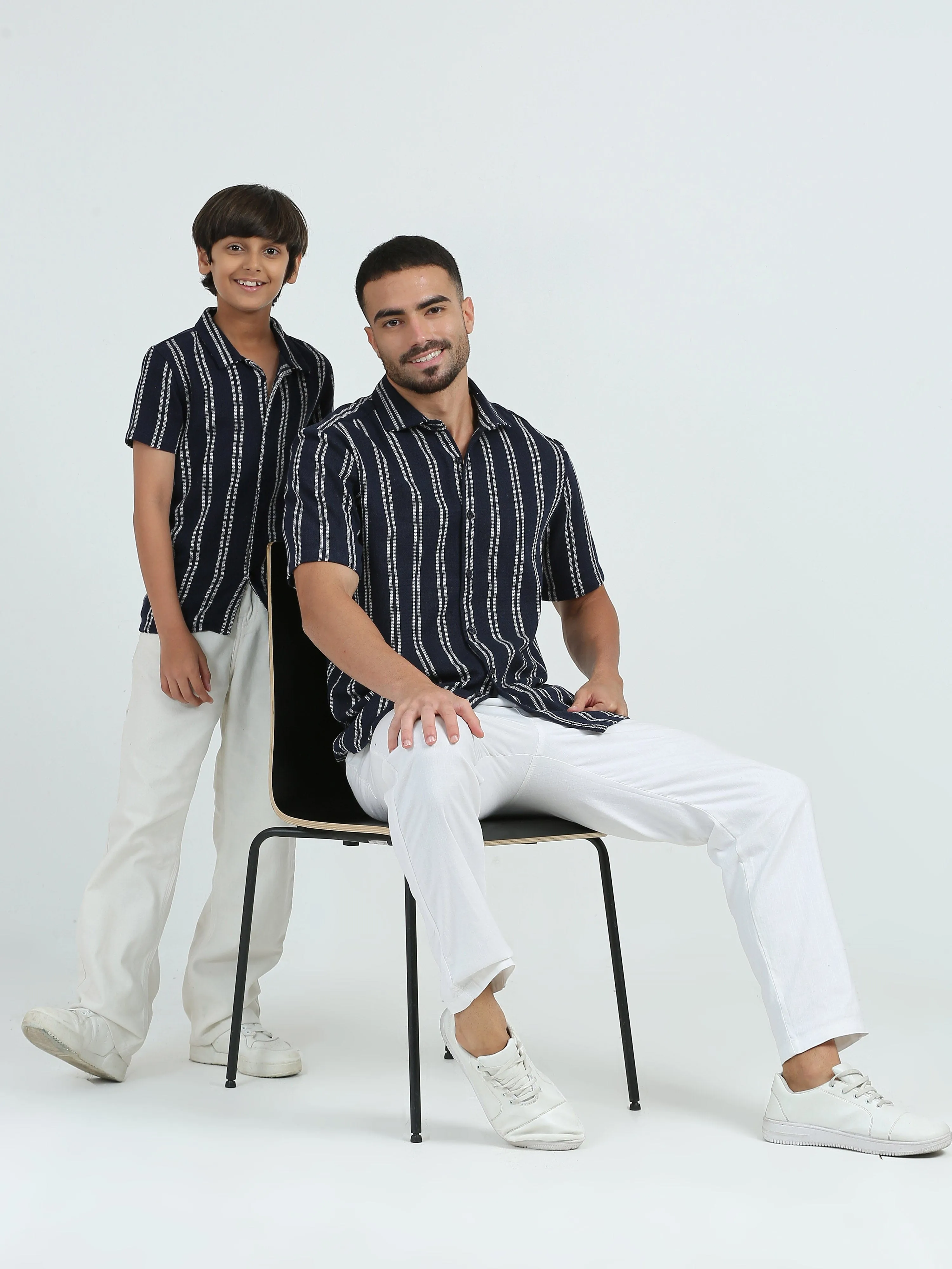 Dad & Son Striped Twinning Shirt Navy White