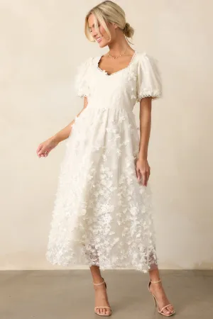 Daffodils & Daydreams Ivory Floral Puff Sleeve Maxi Dress