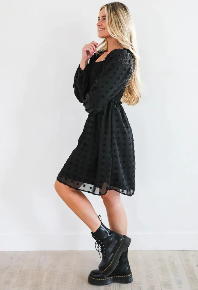 Danielle Swiss Dot Dress in Black