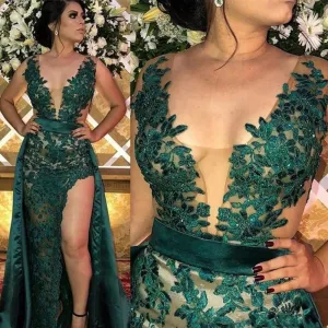 Dark Green Sleeveless Scoop Neckline Side Split Dress