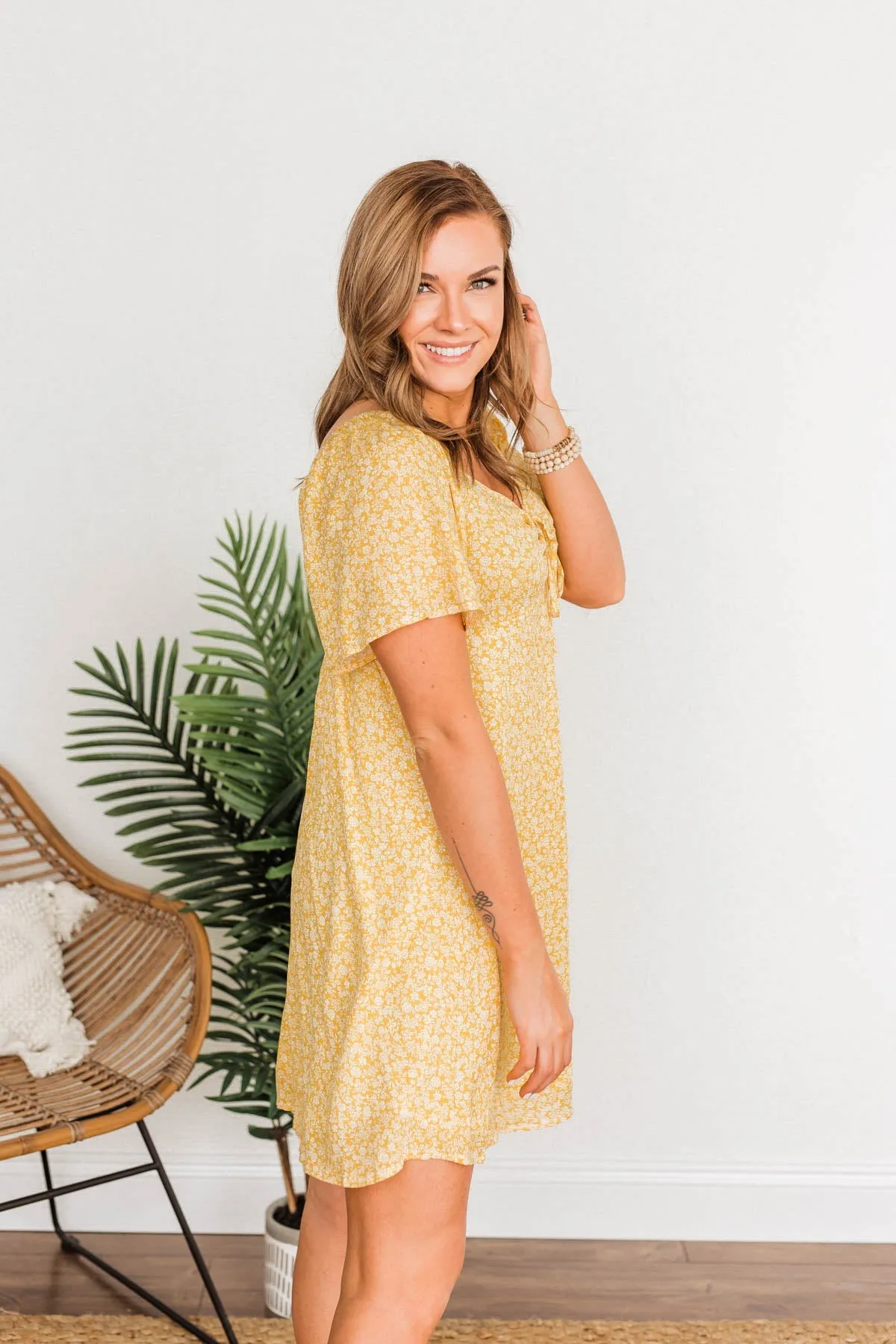 Dashing Through The Daisies Floral Dress- Yellow