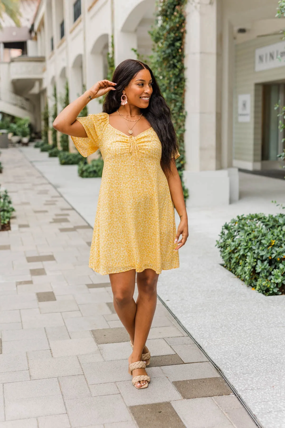 Dashing Through The Daisies Floral Dress- Yellow