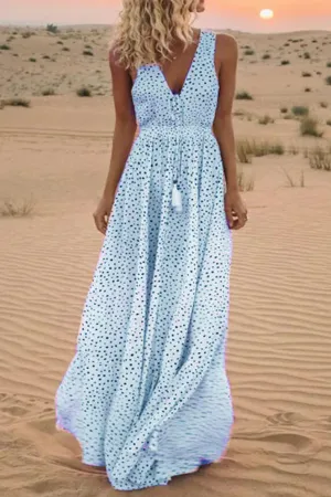 Deanne - Bohemian-style polka-dot patchwork dresses with V-neckline and A-line cut