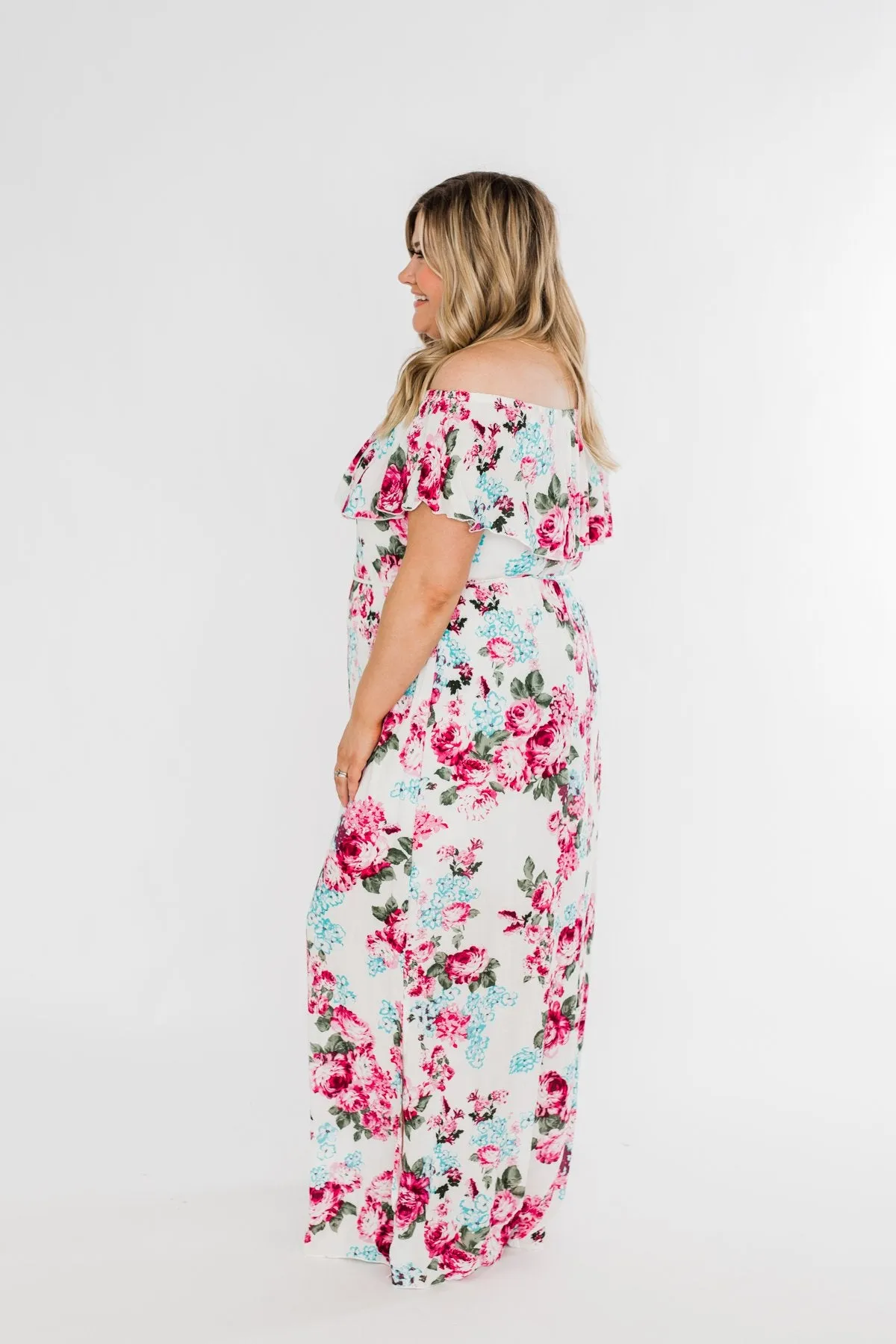 Dear Darling Off The Shoulder Floral Maxi Dress- White