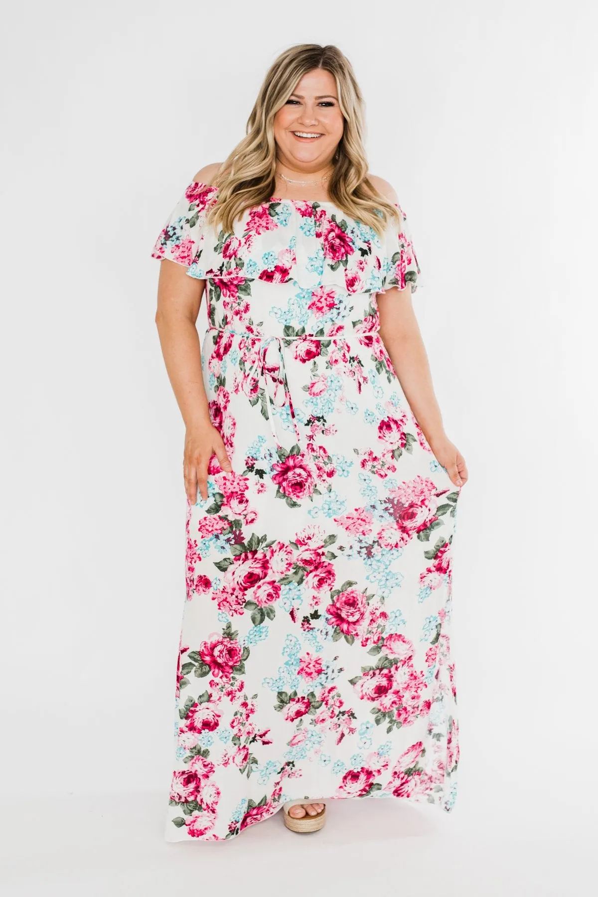 Dear Darling Off The Shoulder Floral Maxi Dress- White
