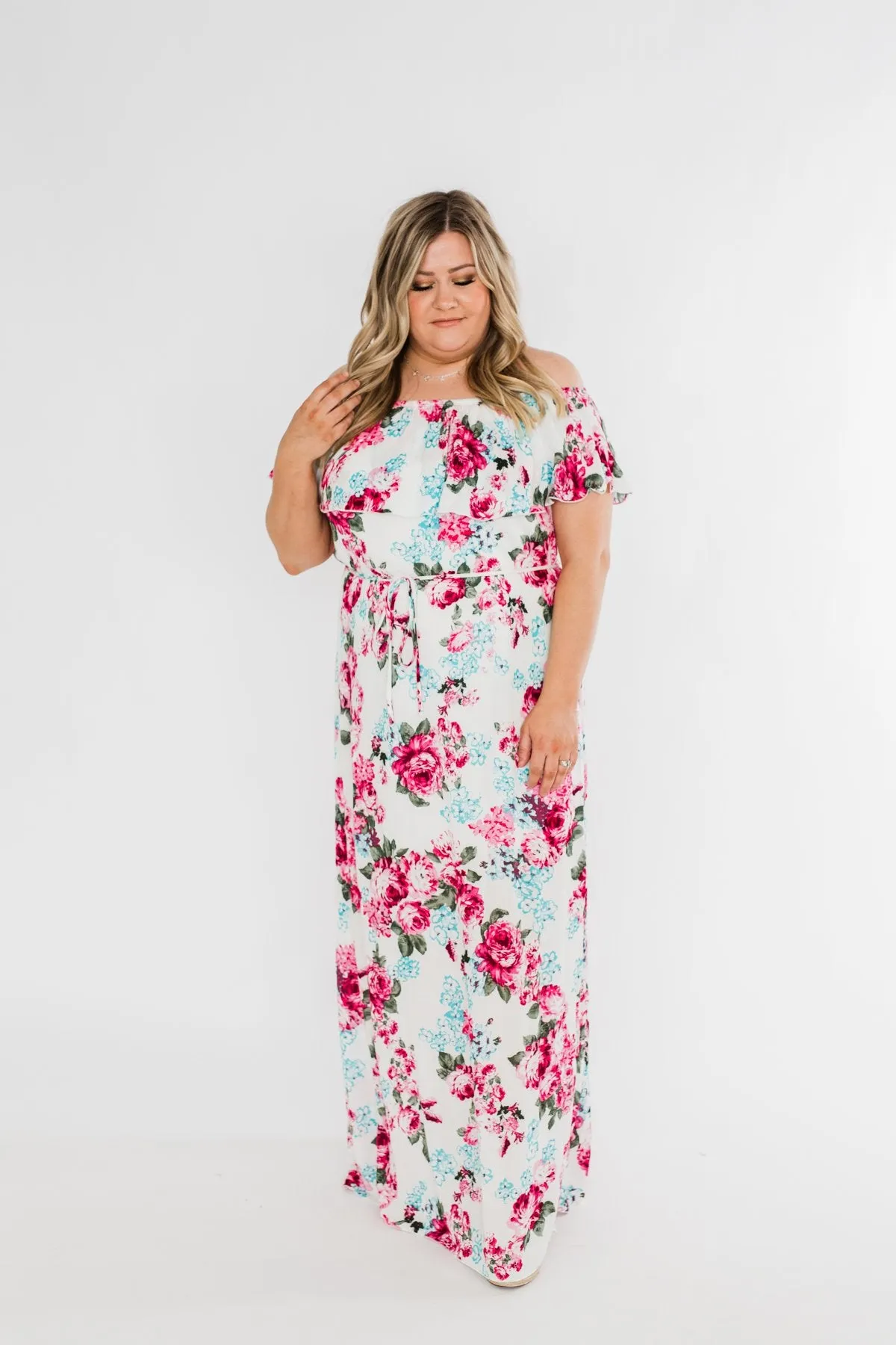 Dear Darling Off The Shoulder Floral Maxi Dress- White