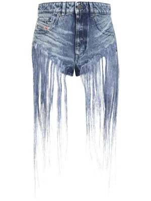 Denim fringed shorts
