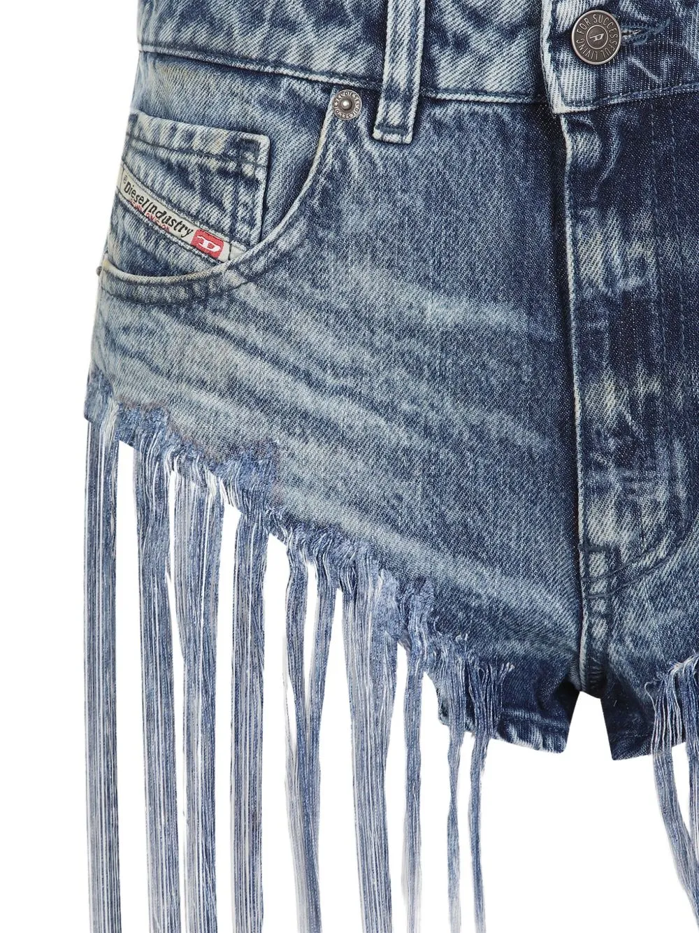 Denim fringed shorts