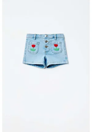 Denim Patch Shorts - Light Denim