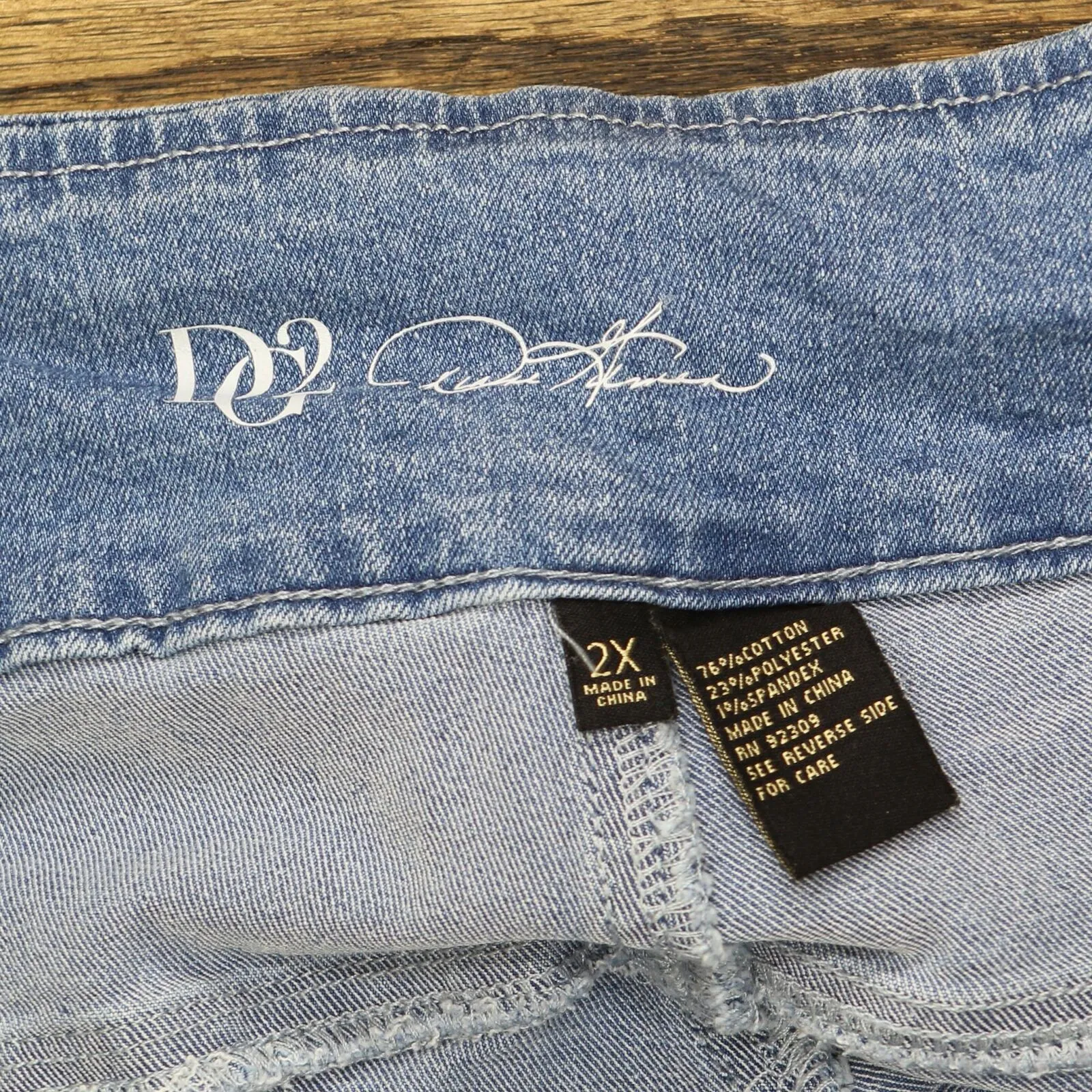 DG2 by Diane Gilman Womens Denim Frayed Denim Bermuda Shorts Light Blue 2X