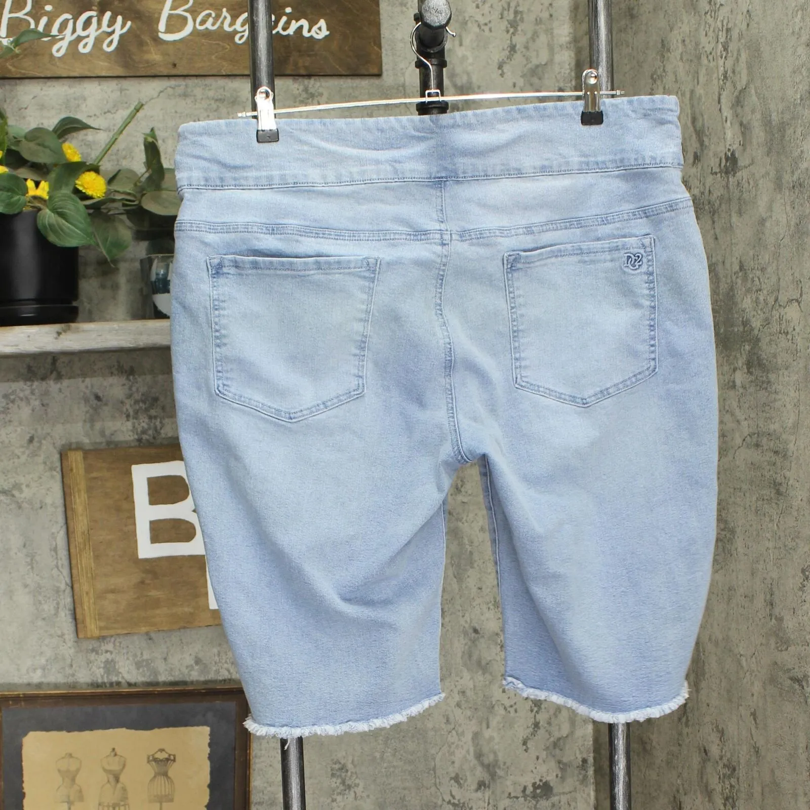 DG2 by Diane Gilman Womens Denim Frayed Denim Bermuda Shorts Light Blue 2X