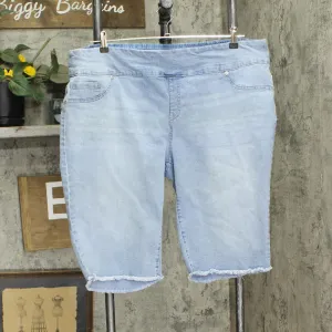 DG2 by Diane Gilman Womens Denim Frayed Denim Bermuda Shorts Light Blue 2X