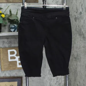 DG2 by Diane Gilman Womens Denim Pull On Frayed Bermuda Shorts Black M