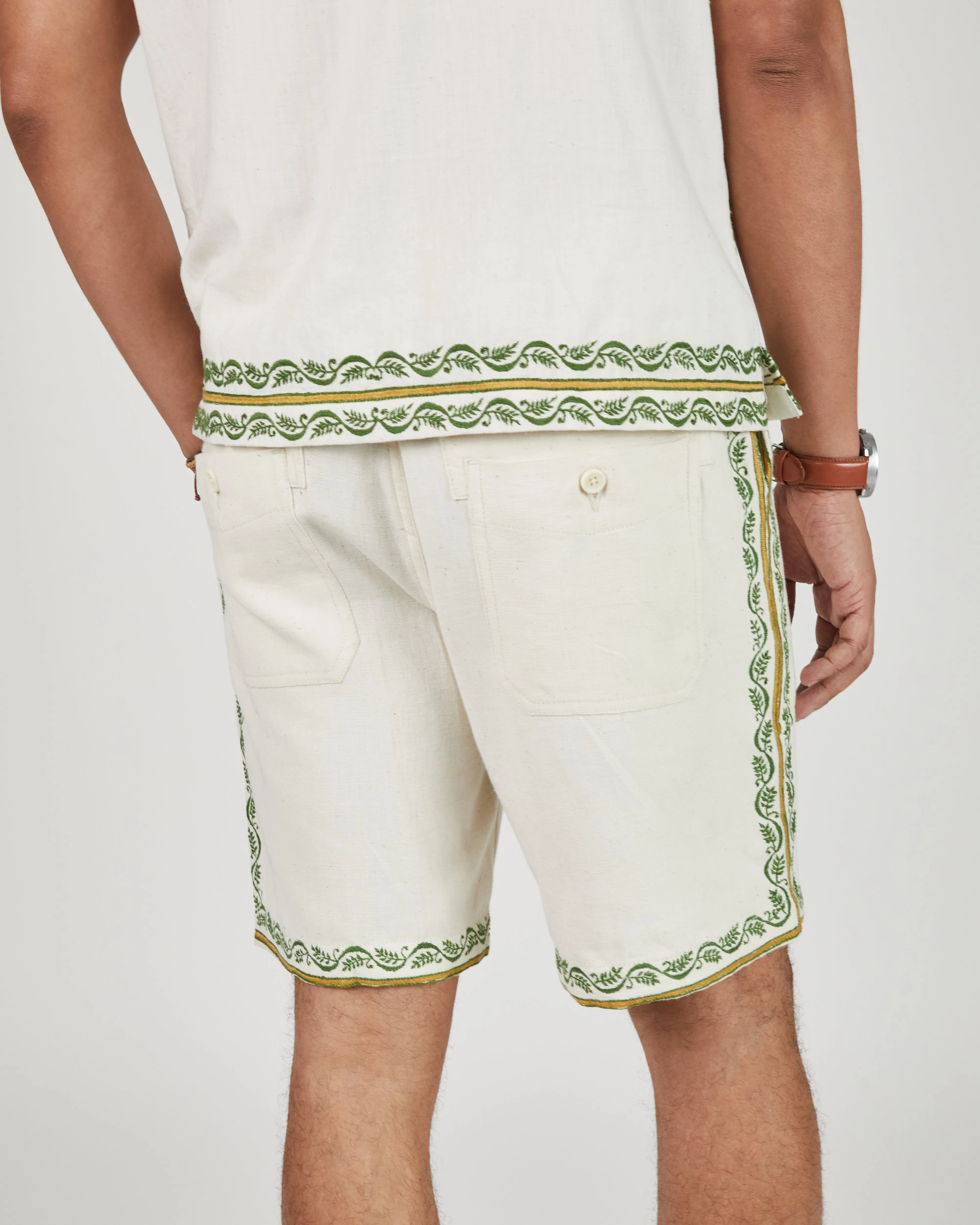 Dipak Utility Short in Chikankari Embroidery Natural
