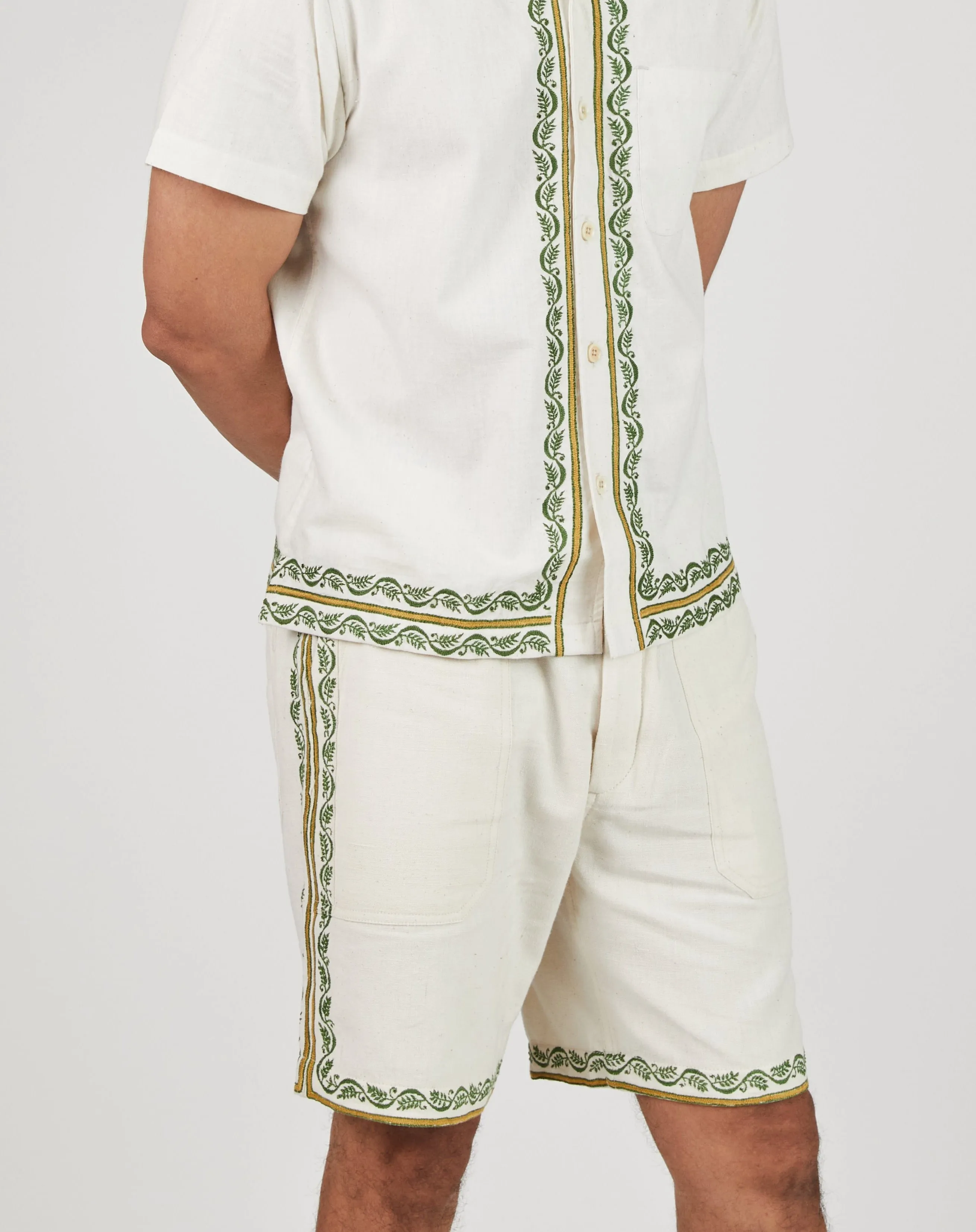 Dipak Utility Short in Chikankari Embroidery Natural